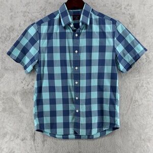 UNTUCKit Cotton Slim Fit Plaid Button Up Short Sleeve Shirt Size M